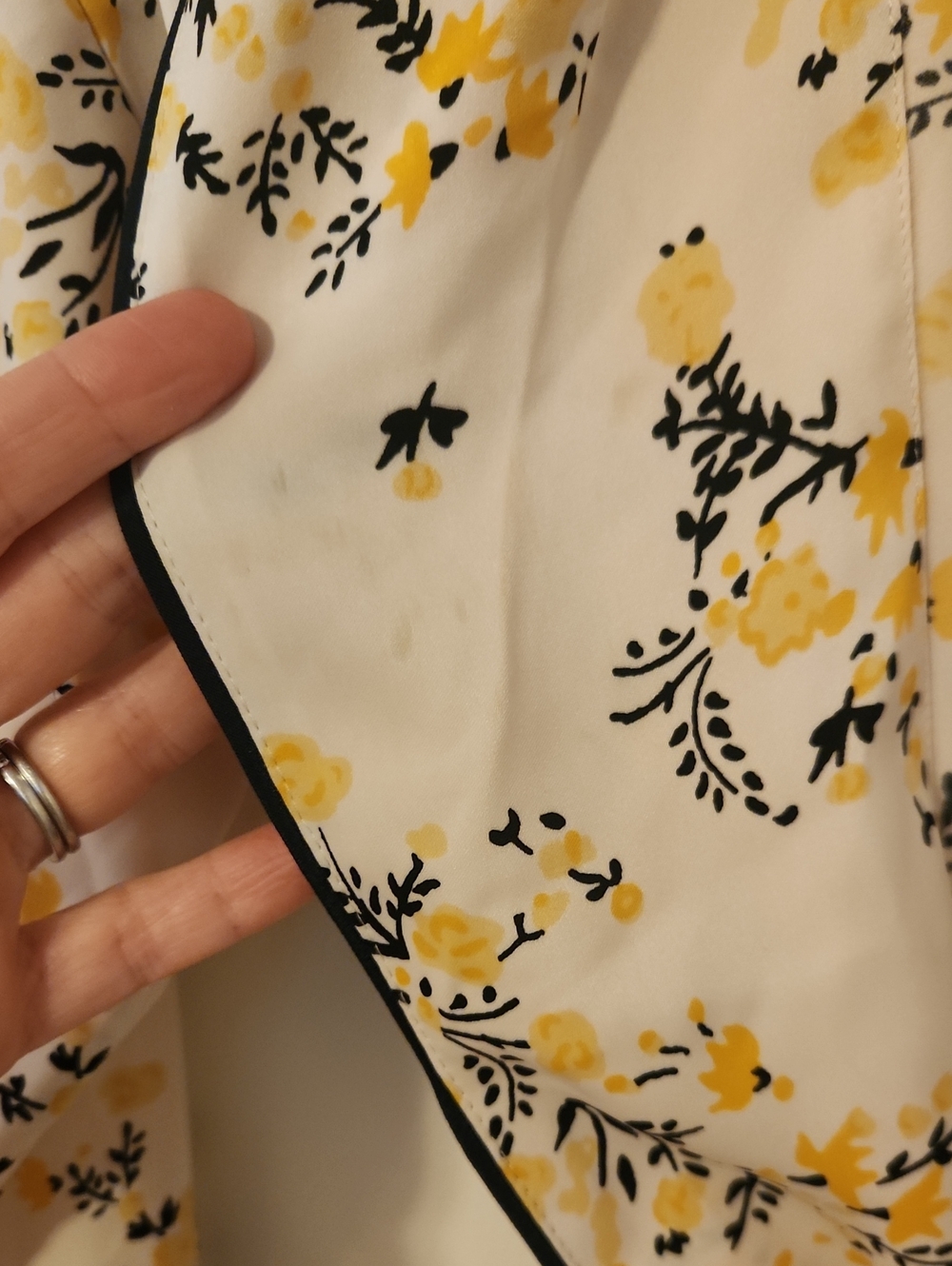 J. Crew Floral Satin Robe in Cream, Yellow & Black Trim - Picture 3 of 5